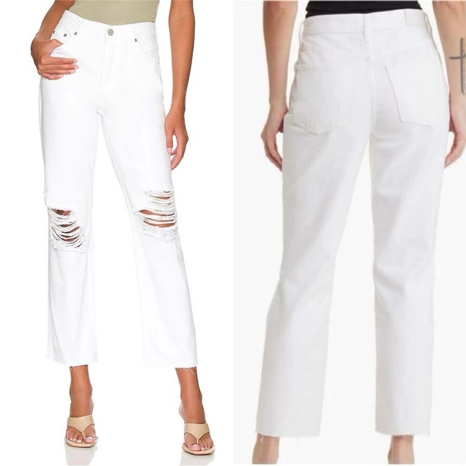 Nwt Rails Atwater Blanche Distressed White Denim Jeans Slouch Straight 26 School